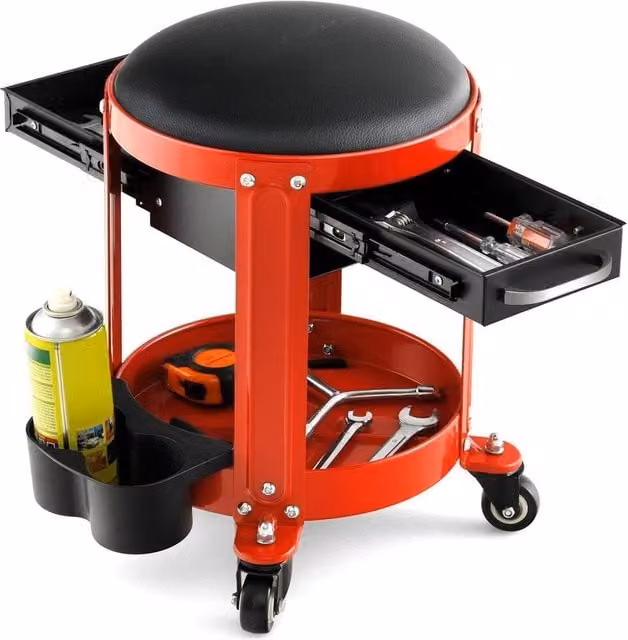 EONLION Rolling Workshop Creeper Seat Mechanic Stool in Red, W/D/H: 100 x 44 x 40 cm