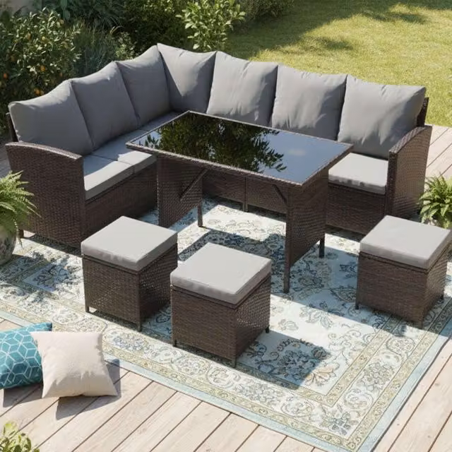 BIRCHTREE Modern Rattan Garden Furniture Patio Set in Brown