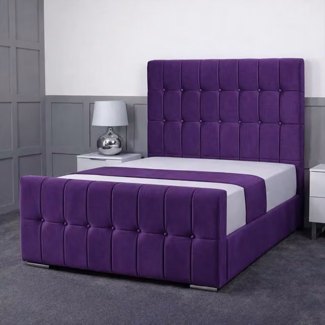 Living Comfort Bedz Belmont Super King Upholstered Velvet Gas Lift Storage Bed in Purple