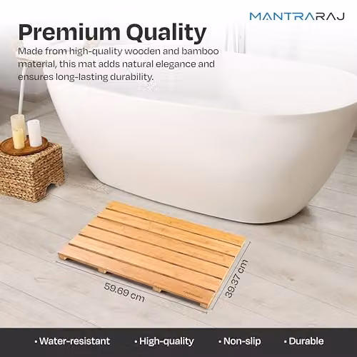 MantraRaj Bamboo Anti-Slip Bathroom Duckboard in Brown, W/D/H: 60.0 x 42.0 x 3.5 cm – 3