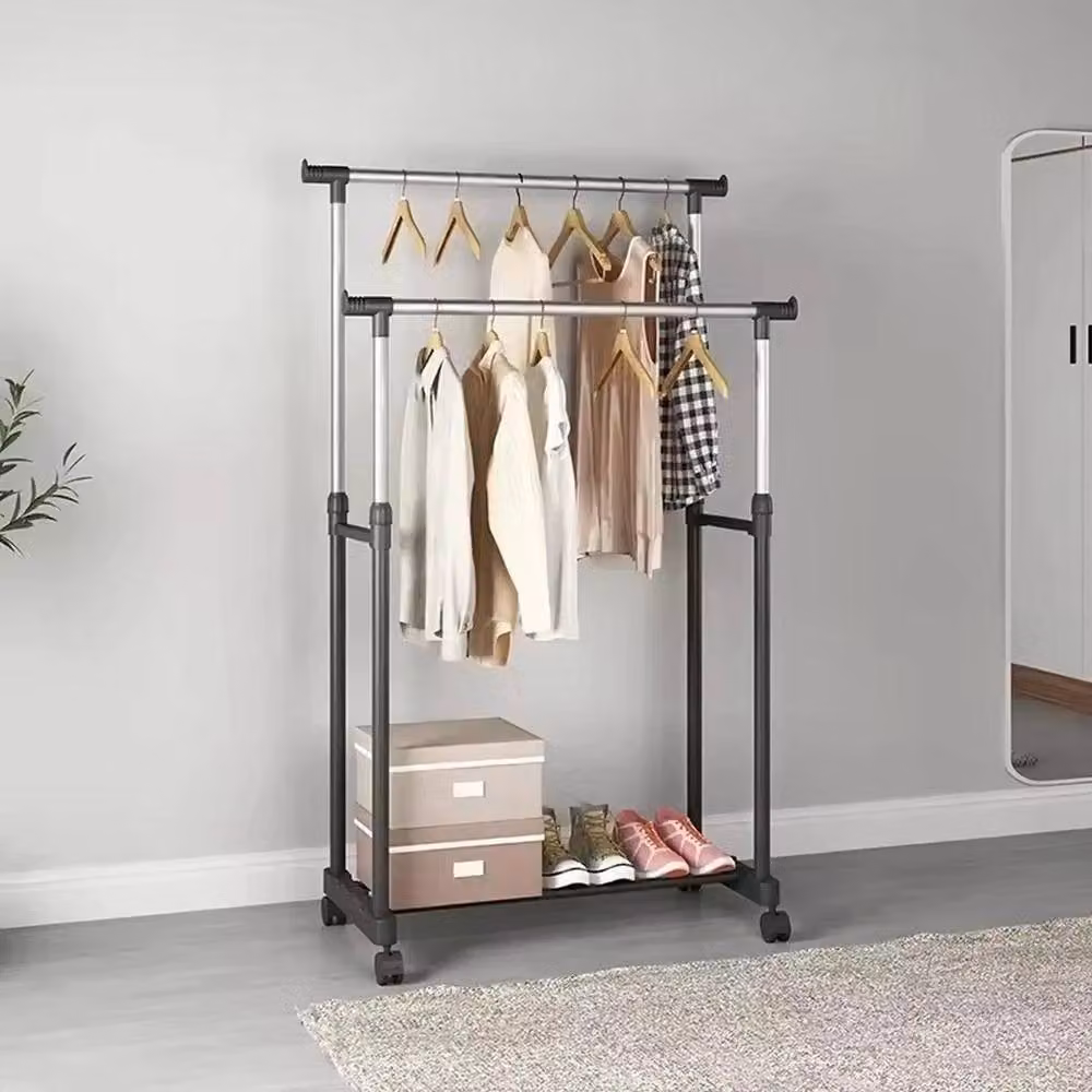 Ventryn Double Rail Metal Garment Rack Clothes Hanging Display Stand in Matt Black – 2