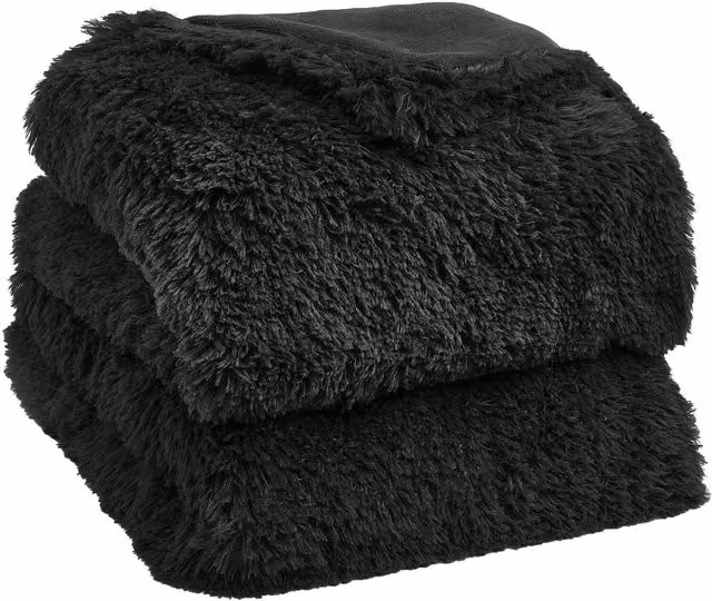 Sienna Black Fluffy Shaggy Fleece Throw Blanket