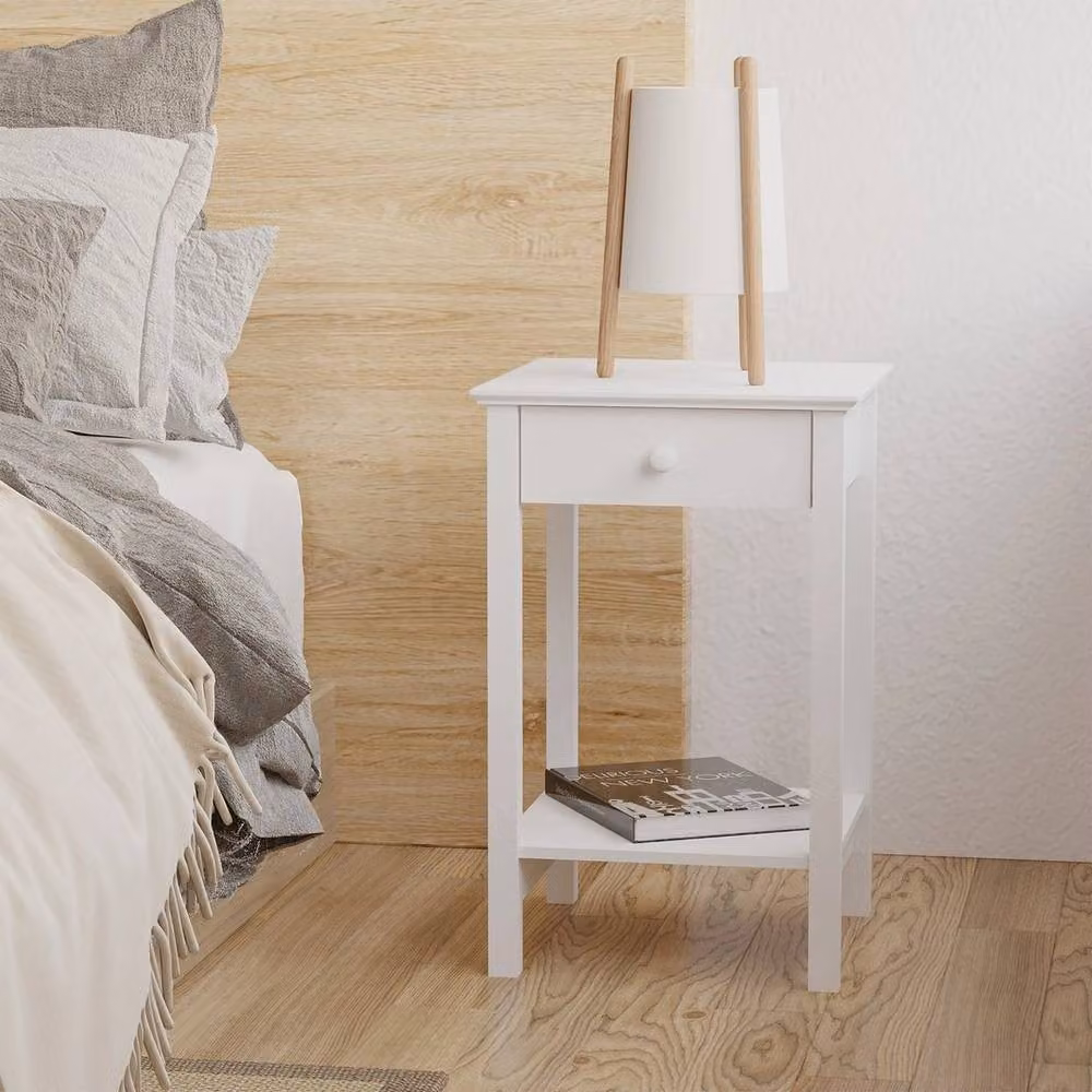 KORVIXA Bedside Table Cabinet with Drawer and Shelf in White – 2