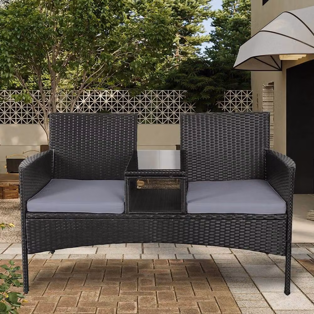 FORGEVIO Modern Garden Companion Love Seat Chair with Black Base and Grey Cushions – 4