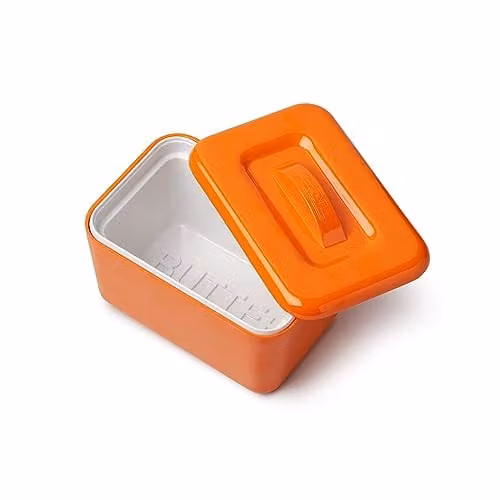 Zeal Melamine Insulated Butter Dish with Lid, Orange and White