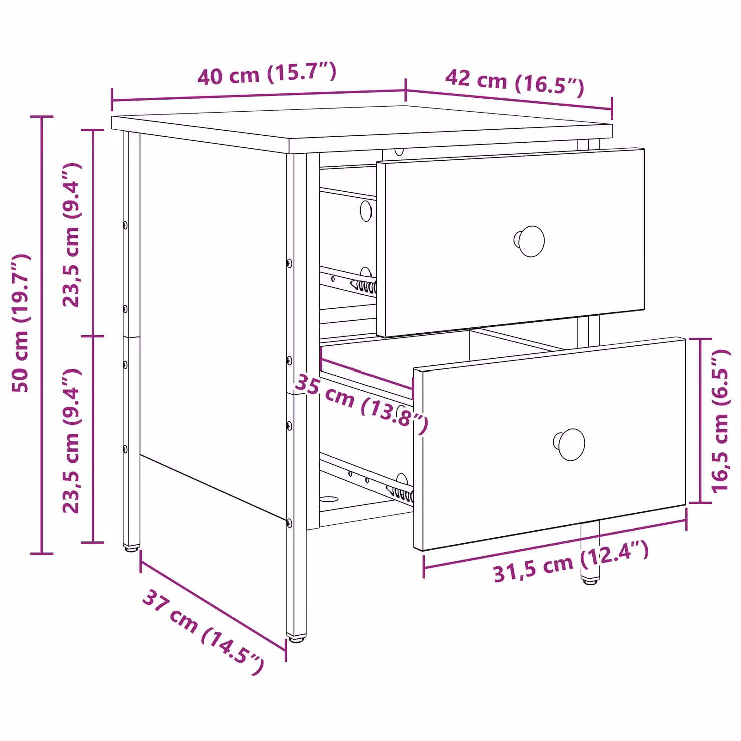 Berkfield Home Artisan Oak Bedside Cabinet in Beige, W: 40 cm, D: 42 cm, H: 50 cm – 3