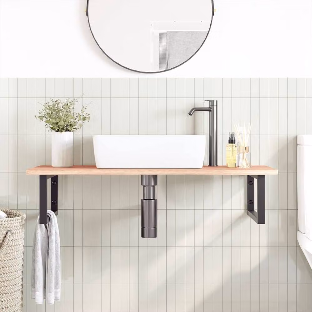 Berkfield Home Wall Mounted Basin Shelf in Light Brown Oak and Steel – 2