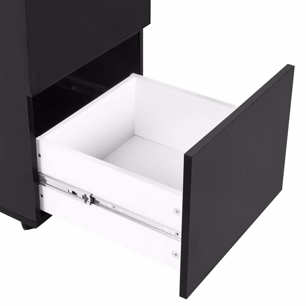 Wyld and Coco Black Wood Mobile Office Storage Unit with Lockable Drawers and Castors – 6