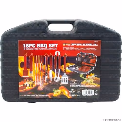 Prima 18-Piece Black Stainless Steel and Wood BBQ Utensil Set with Carry Case – 1
