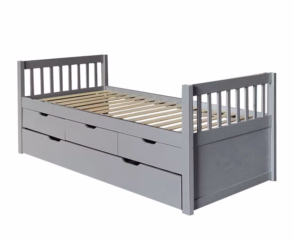 Comfy Living Ltd Single Pine Bed with Storage Drawers in Grey, W/D/H: 90 x 200 cm – 2