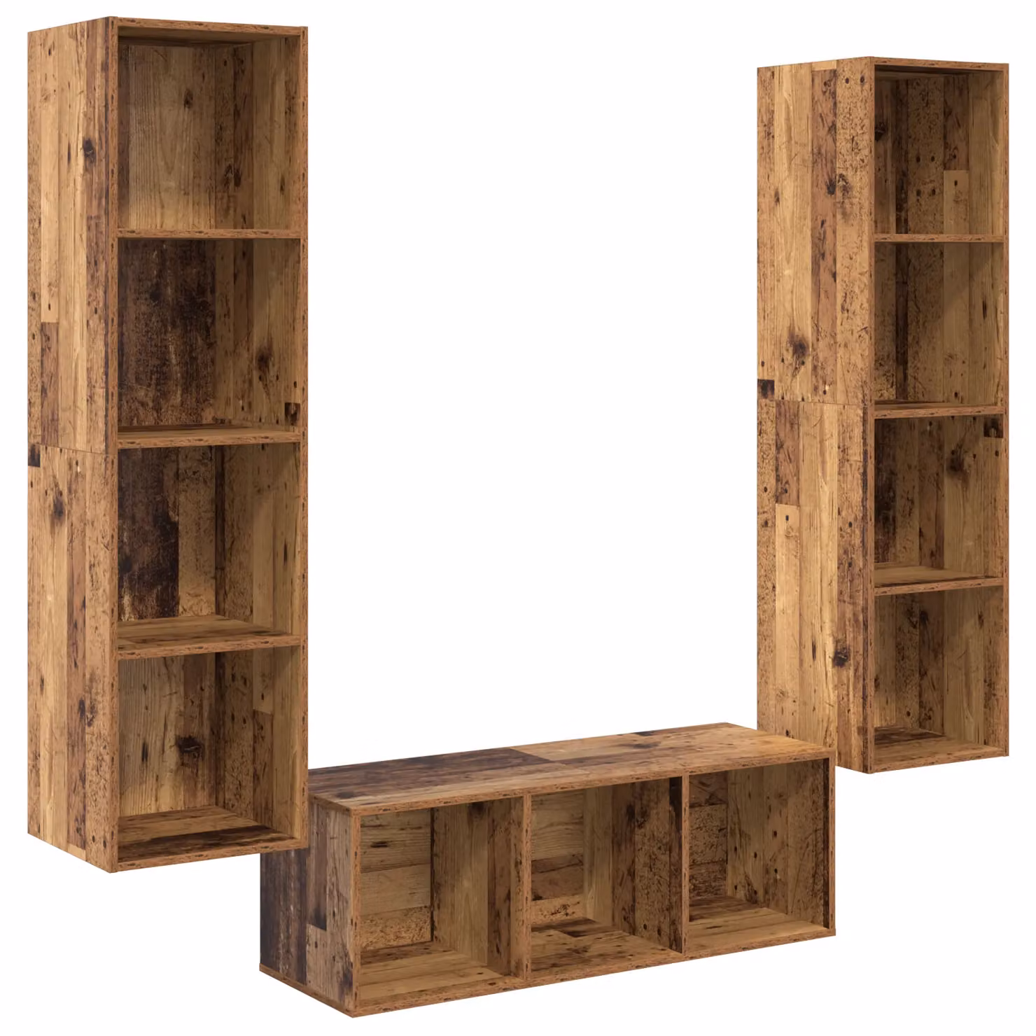 Berkfield Home 3-Piece Wall-Mounted TV Cabinet Set with Shelves in Brown Old Wood, W/D/H: 37 x 37 x 142.5 cm – 2
