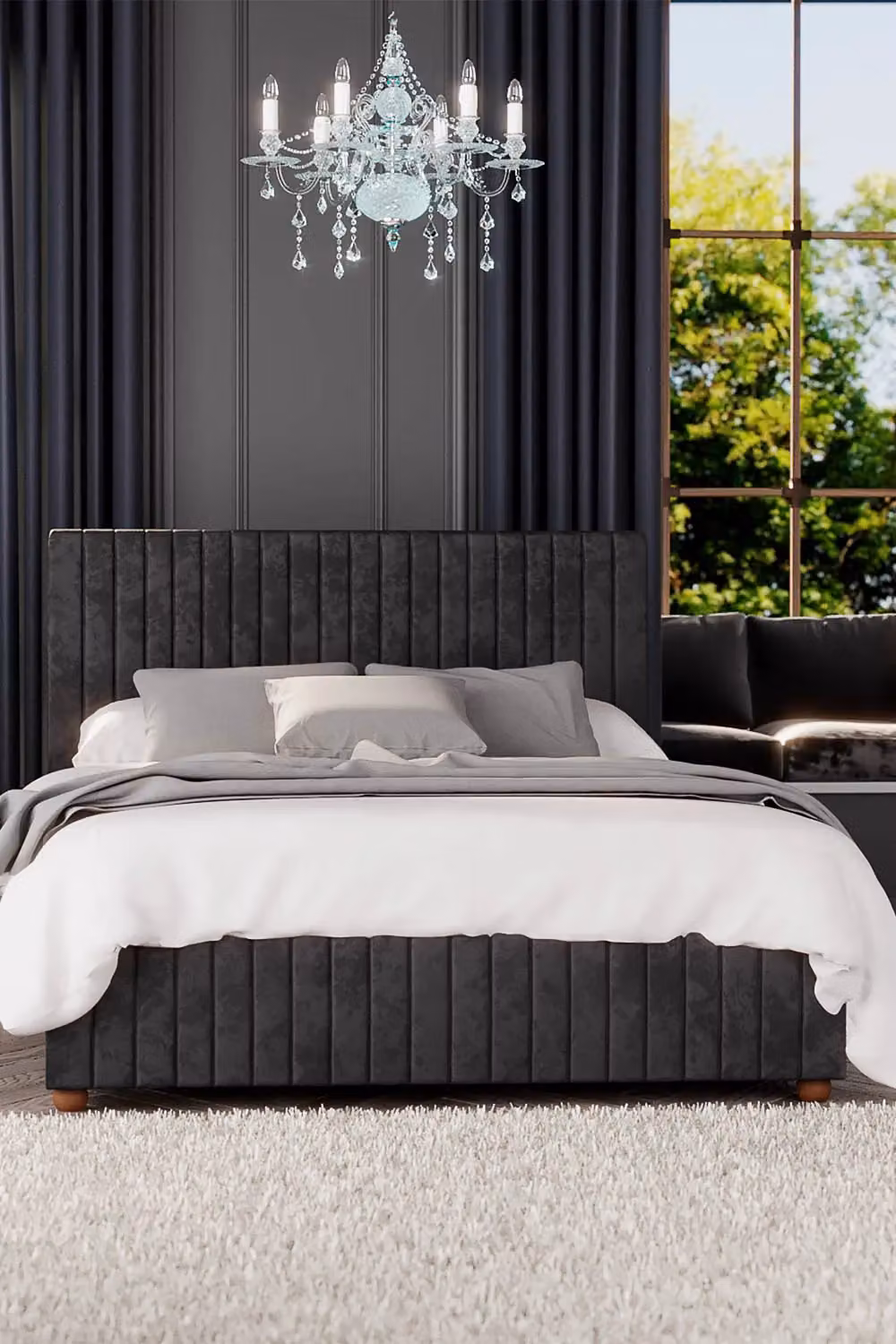 Laurence Llewelyn-Bowen Estella Ottoman Storage Bed in Black Mirazzi Velvet Fabric, Double W/D/H: 140 x 200 cm – 2