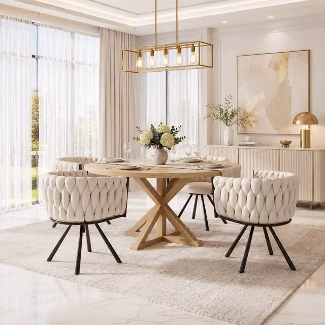 Merax Set of 4 Beige Velvet Swivel Dining Chairs with Metal Legs