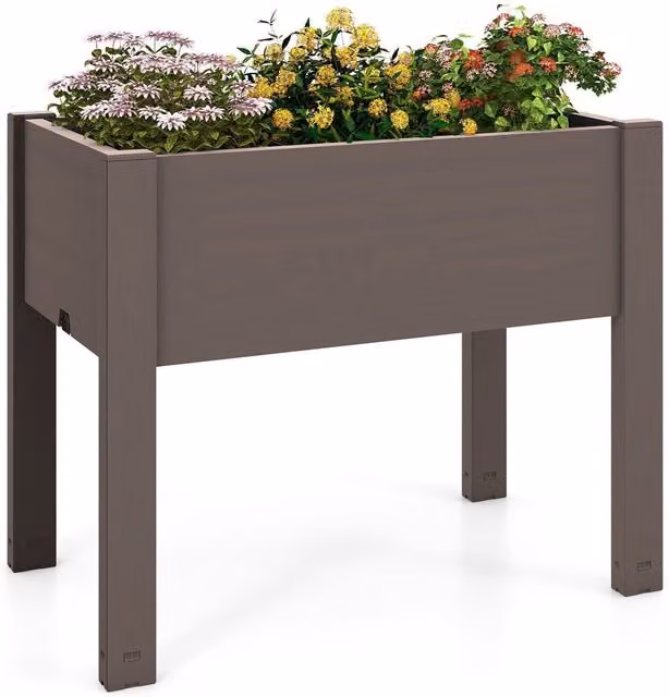 Costway 53L Self-Watering Planter Box in Brown for Ornamental, Herb and Vegetable Gardens