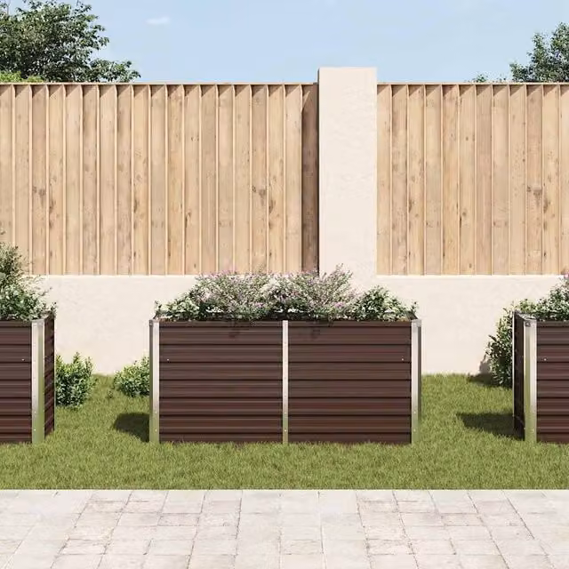 Berkfield Home Garden Brown Galvanised Steel Raised Bed W/D/H: 160 x 40 x 77 cm