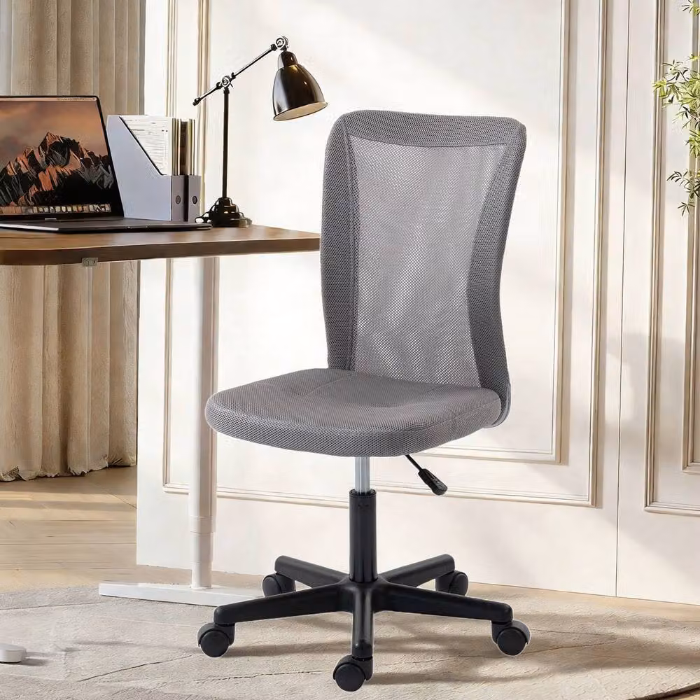 STILVORA Grey Fabric Armless Task Chair with 360 Degree Swivel and Castors – 2
