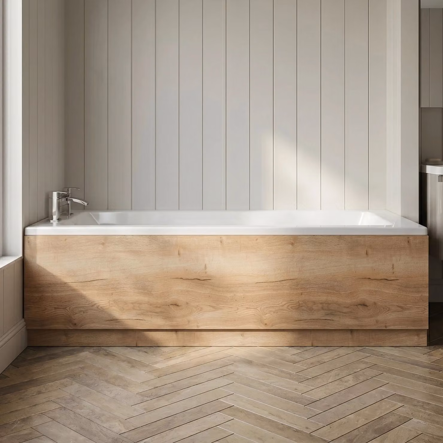 Balterley Straight Front Bath Panel Plinth in Autumn Oak Woodgrain, Brown, 1800mm – 4
