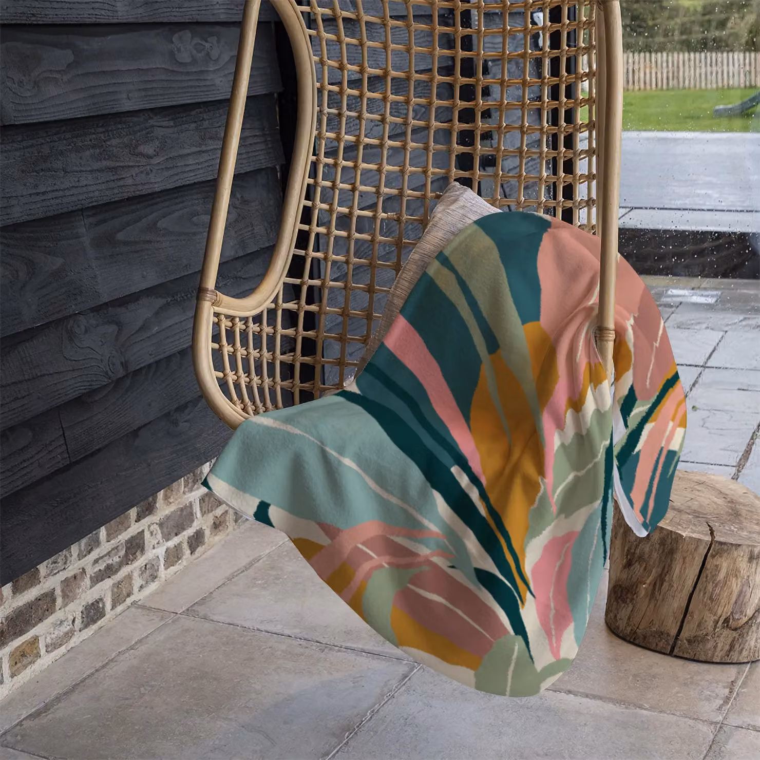 Benjamin Tate Design Floral Abstract Leaves Fleece Blanket in Yellow, Beige and Multicolour, W/D/H: 120 x 150 cm – 3
