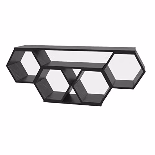 DECOROTIKA Honey Modern TV Unit with Open Storage Shelves, Black Marble Effect, W: 120 cm – 1