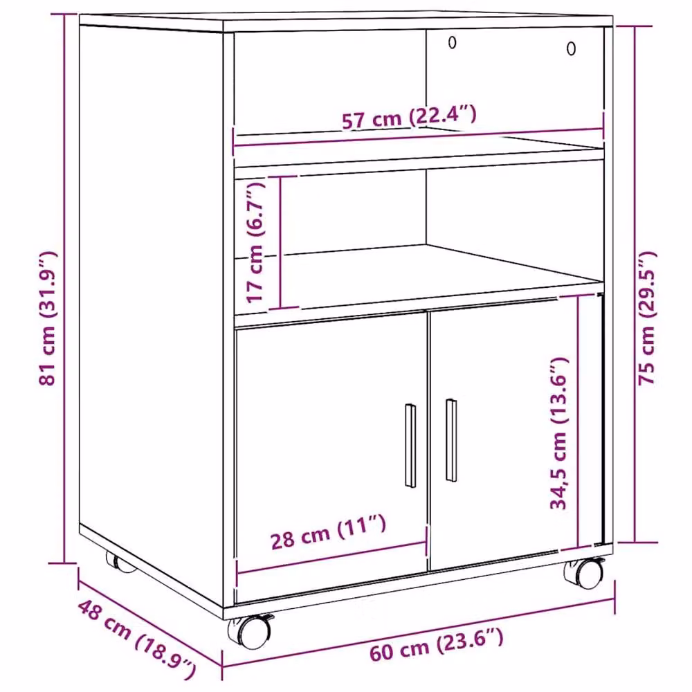 Berkfield Home Artisan Oak Rolling Cabinet in Brown, W: 60 cm, D: 48 cm, H: 81 cm – 5