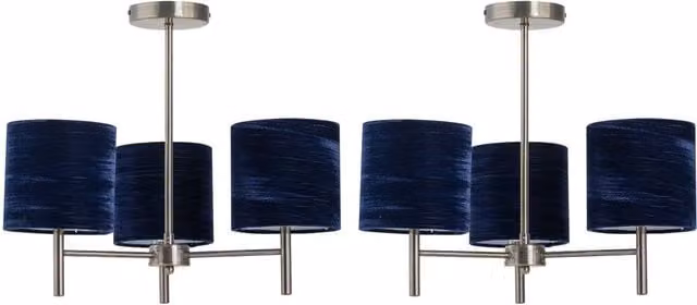 First Choice Lighting Brea Set of 2 Antique Brass Ceiling Light Fittings with Navy Blue Fabric Shades – 1