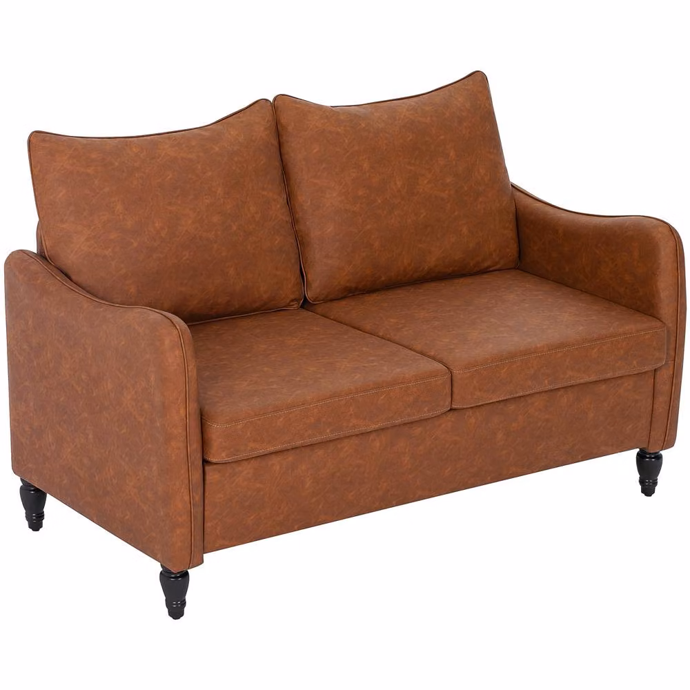 STILVORA Two-Seater Modern Sofa in Brown Synthetic Leather with Rubberwood Legs – 3