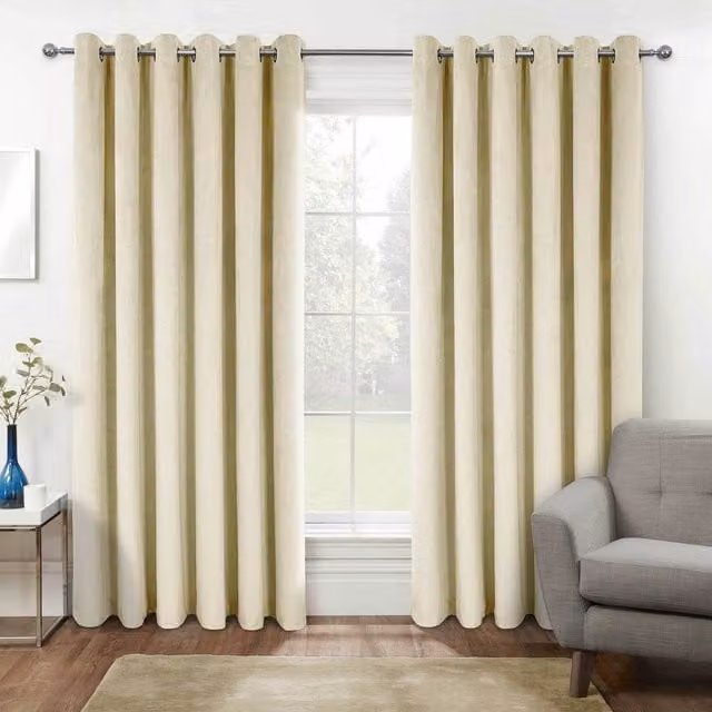 Homescapes Thermal Blackout Velvet Eyelet Curtains, Cream, Width: 137 cm, Height: 114 cm