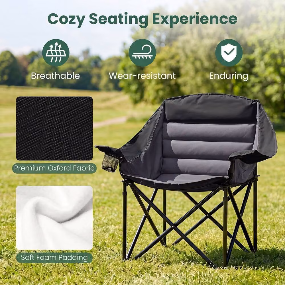 Gymax Heavy Duty Oversized Folding Camping Armchair with Padded Seat in Black – 8