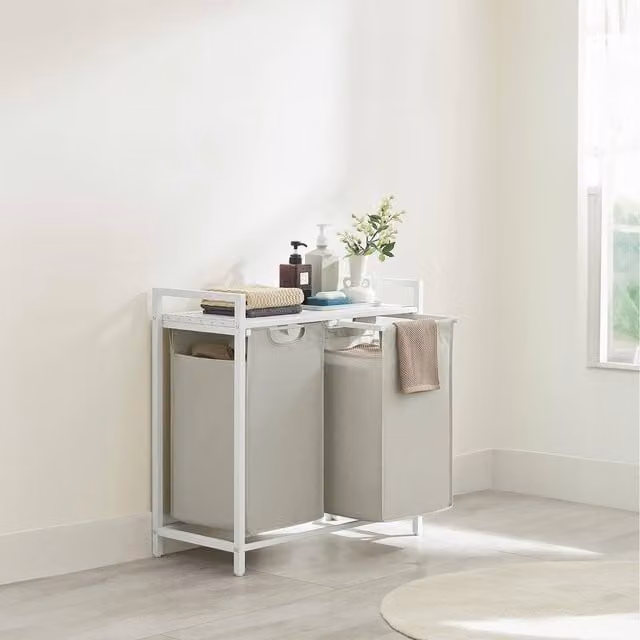 Neo White Laundry Basket Hamper with Shelf and Removable Bag