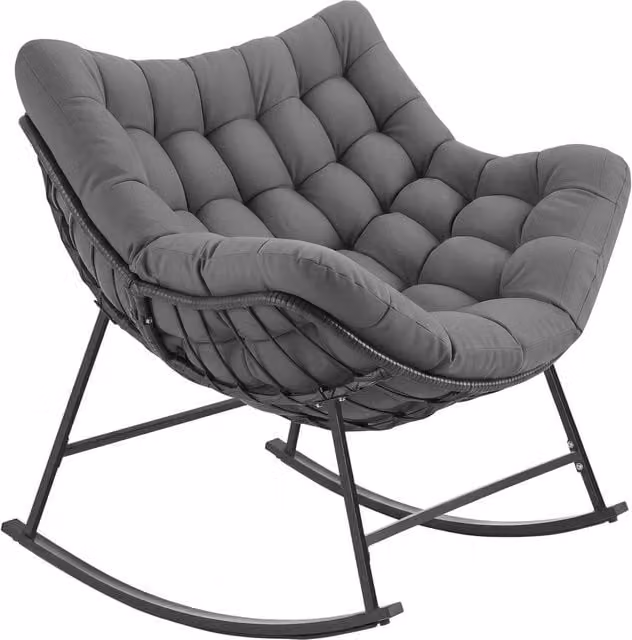 tectake Tami Rocking Chair in Grey with Upholstered Cushions and Powder Coated Steel Frame – 1