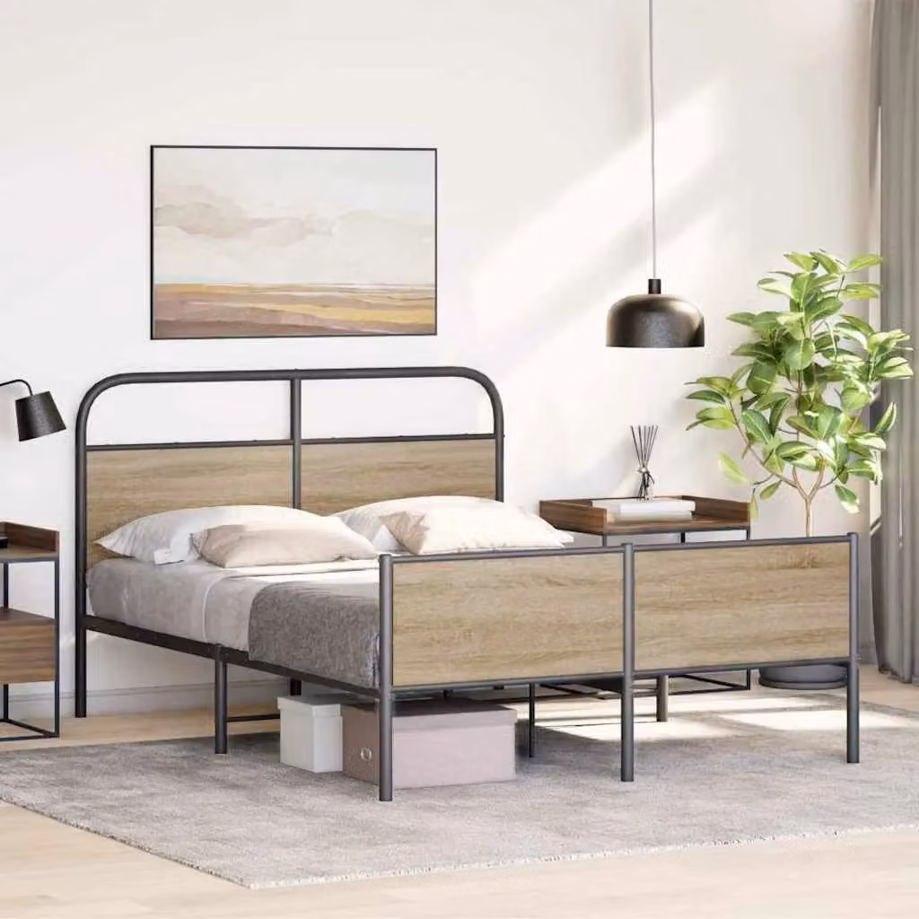Berkfield Home Small Double Bed Frame in Sonoma Oak and Brown Engineered Wood, W/D/H: 120 x 200 cm – 2