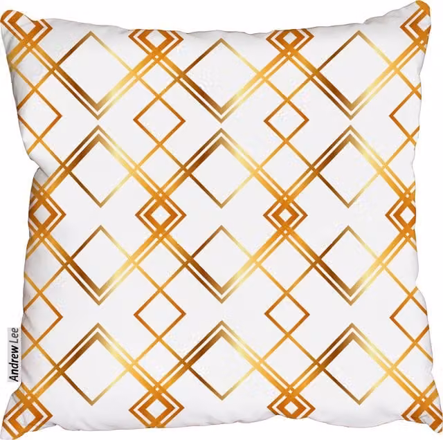 Benjamin Tate Design LTD Modern Graphic Square Cushion in Gold, Yellow and White, W/D/H: 60 x 60 x 60 cm