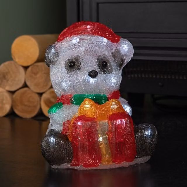 Samuel Alexander Battery Operated Light Up Christmas Ice Panda with 30 Cool White LEDs, White, Height: 20 cm