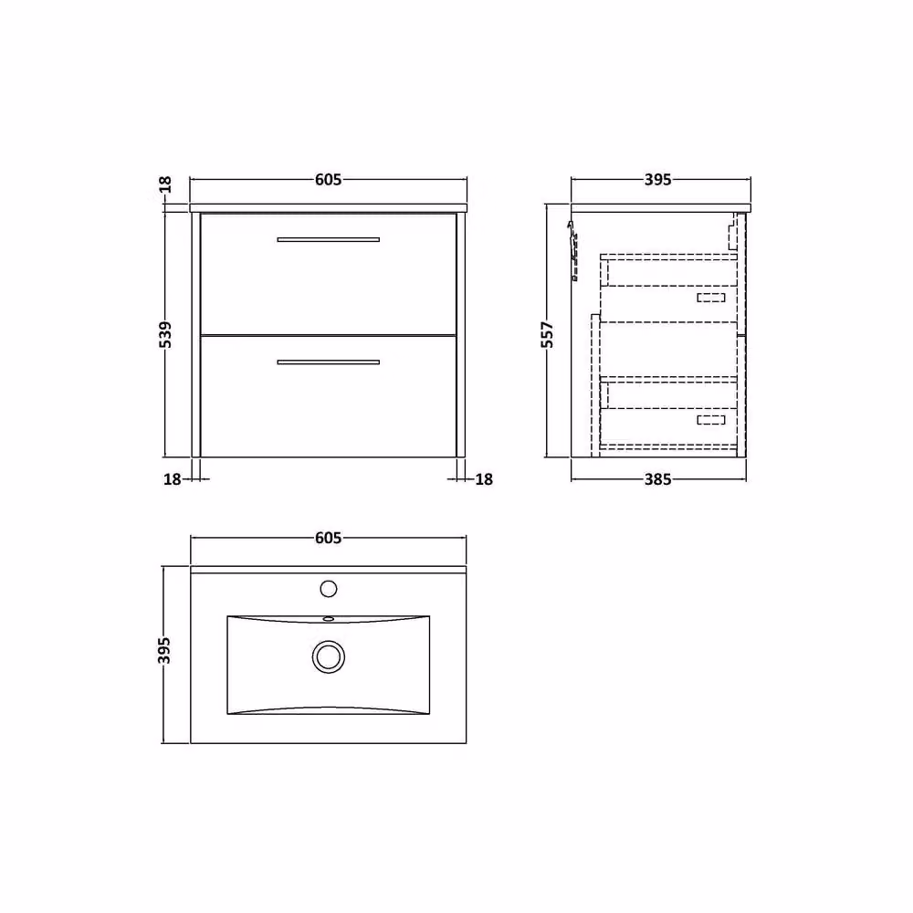 Balterley Winshill Contemporary 2 Drawer Wall Hung Vanity Basin Unit, Grey, Width: 60 cm – 2