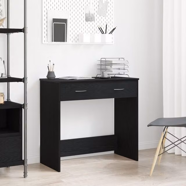 Berkfield Home Black Oak Writing Desk in Matt Black, W/D/H: 80 x 40 x 75 cm – 1