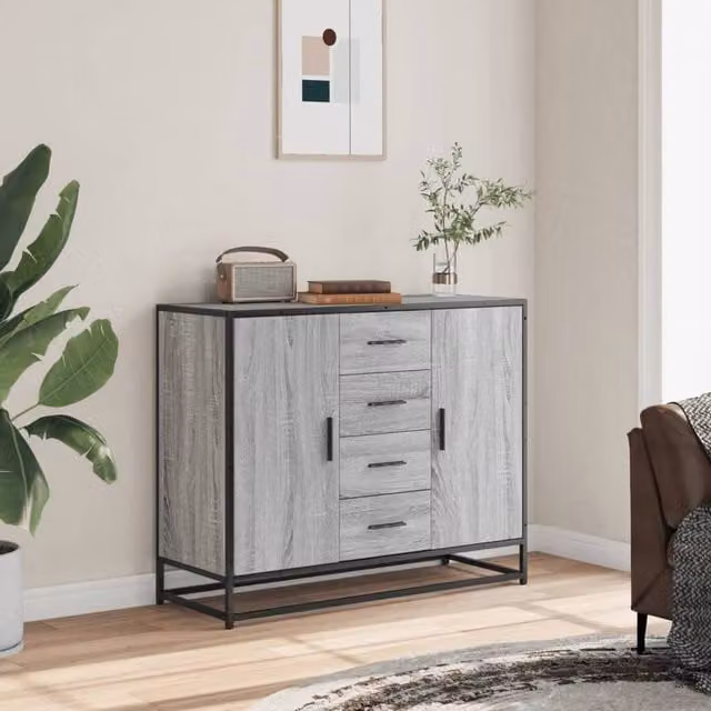 Berkfield Home Grey Sonoma Sideboard in Engineered Wood, W/D/H: 92 x 35 x 76 cm