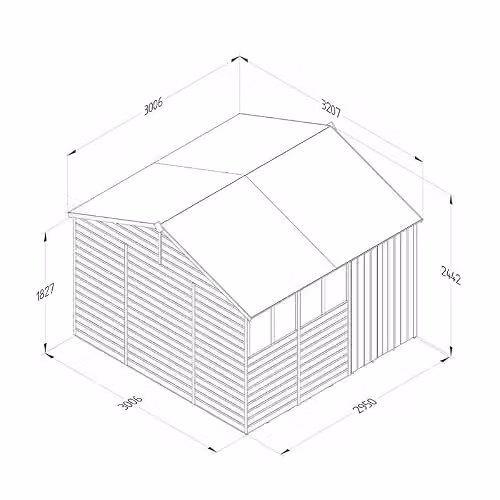 Forest Garden Classic Reverse Apex Wooden Shed with 4 Windows and Double Doors in Green and Brown, W: 304.8 cm, D: 304.8 cm, H: 224.11 cm – 3