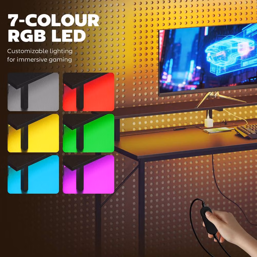 STILVORA Black Gaming Desk with RGB Lights and 3 Drawers – 5
