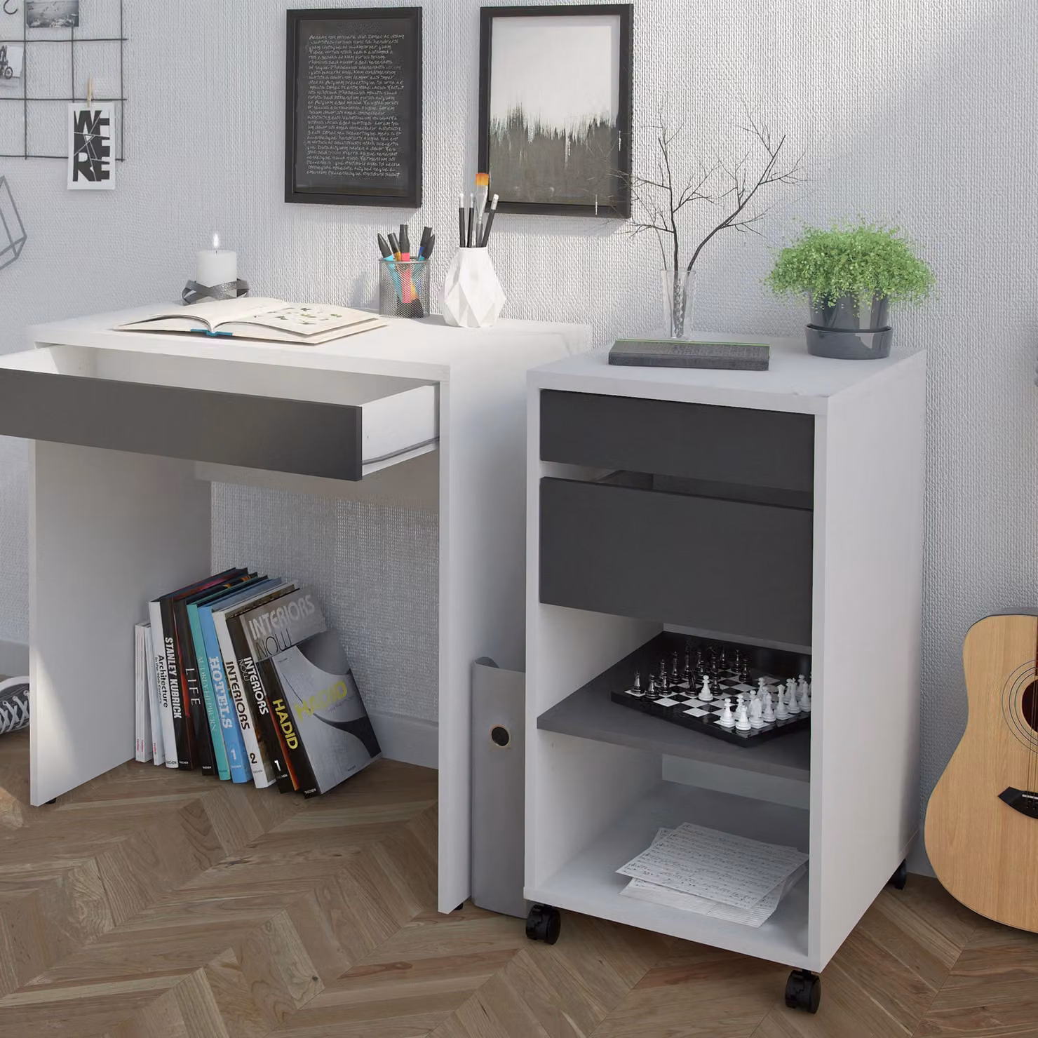 Furniture To Go Function Plus Mobile File Cabinet with 2 Drawers and 1 Shelf in White – 3