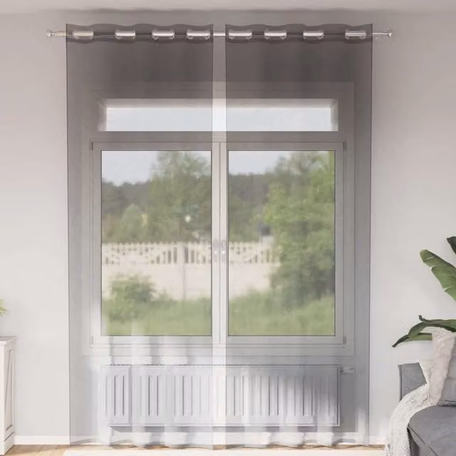Berkfield Home Voile Curtains with Eyelets, 2 Pack, Grey, W: 140 cm, H: 260 cm