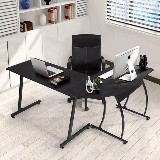 Gr8 Home Black L-Shaped Corner Computer Desk