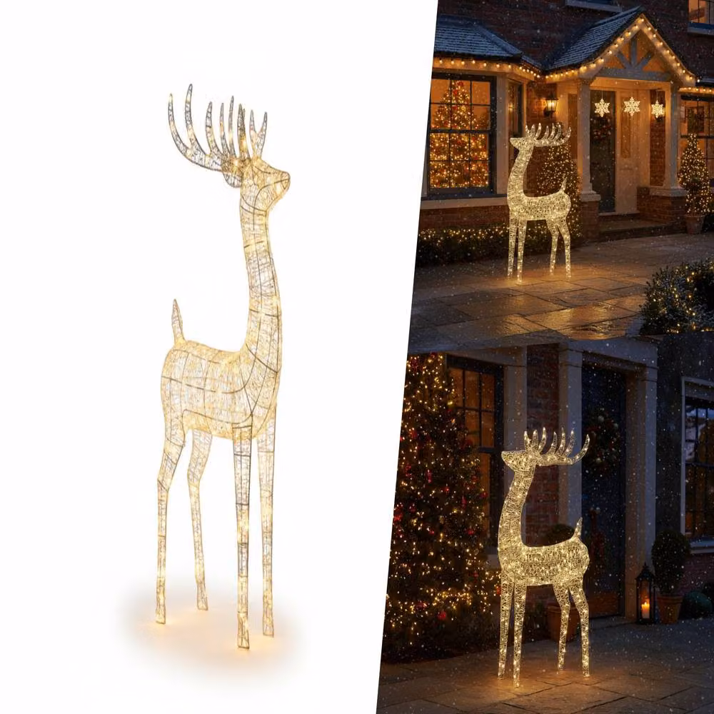 Pegdev Silver Metal Outdoor Deer Garden Decor with 600 Warm White LEDs, Height: 118 cm – 3