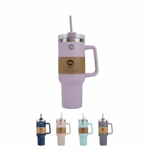 Restore Stainless Steel Tumbler with Handle and Straw Lid, Pink and Purple, 1.12 l