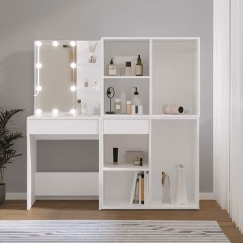vidaXL White LED Dressing Table with 2 Cabinets, Modern Rectangular Design, W/D/H: 140 x 40 x 60 cm – 2