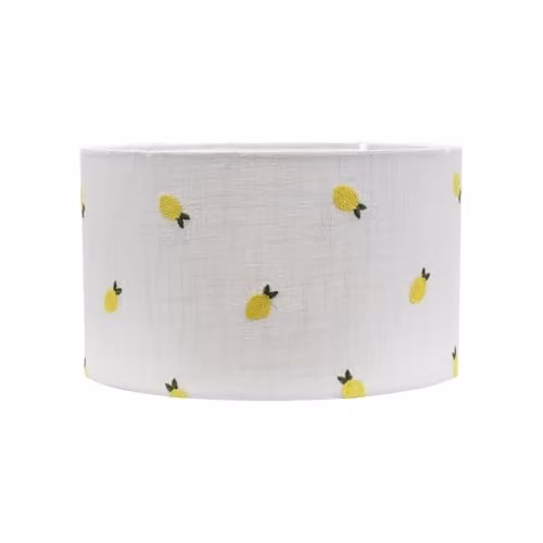 ValueLights Small Lemon Embroidered Fabric Drum Light Shade in Yellow and White, Width: 25 cm