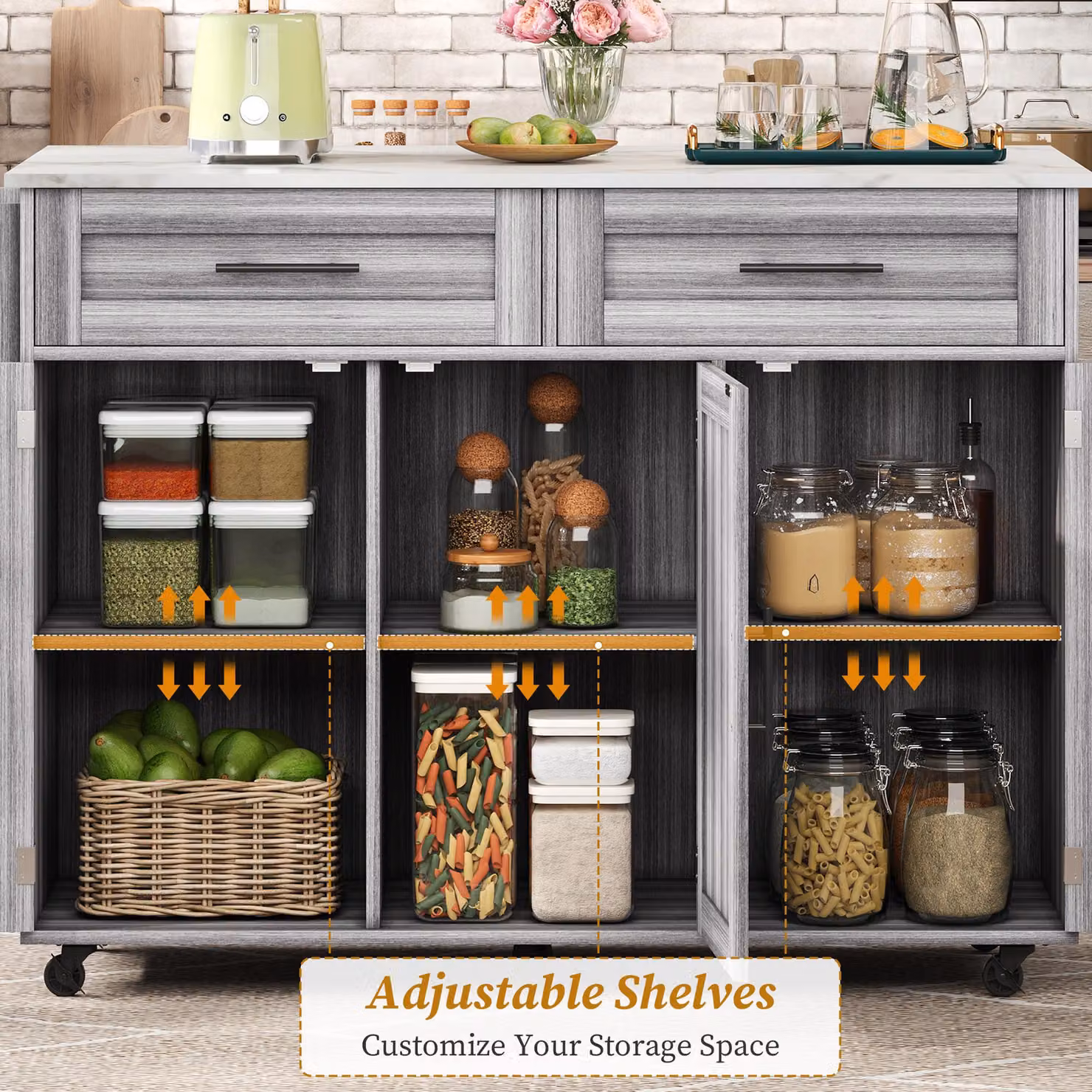 Aosom UK Mobile Kitchen Island Trolley with 2 Drawers and Foldable Tabletop, Grey and White, W: 46 cm, D: 71 cm, H: 91.5 cm – 4