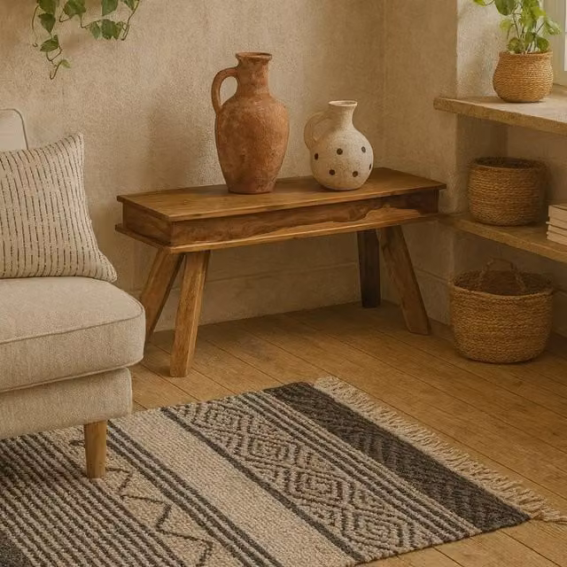 Wyld Haus New York Modern Sheesham Wood Dining Bench in Brown, 100 cm