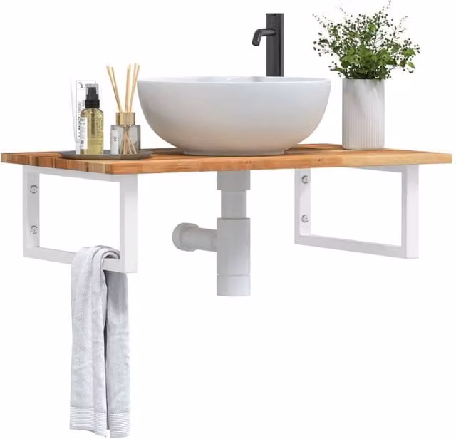 Berkfield Home Wall Mounted Basin Shelf in Brown Acacia Wood and Steel – 1
