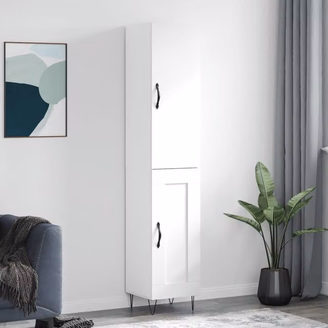 Berkfield Home White Modern Highboard with Hinged Doors and Internal Shelves, W/D/H: 34.5 x 34 x 180 cm – 1