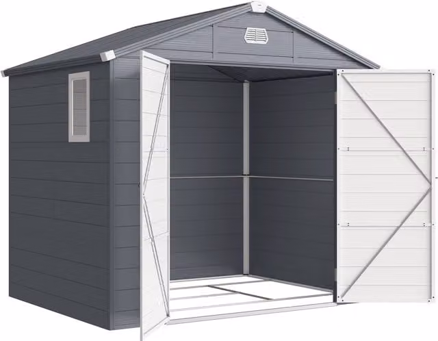 Outsunny Grey Polypropylene Garden Shed with Foundation Kit and Lockable Door – 1